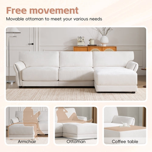 110' Modular Sectional Sofa, L-Shape with Extra-Wide Seat Cushion, USB