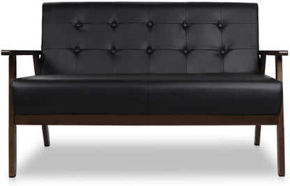 Mid-Century Modern Solid Loveseat Sofa Upholstered Faux Leather Couch