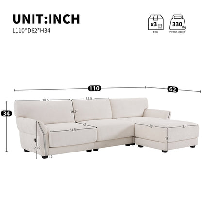 110' Modular Sectional Sofa, L-Shape with Extra-Wide Seat Cushion, USB